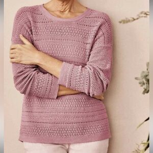 J. Jill mauve knot crochet textured stripe sweater size M petite